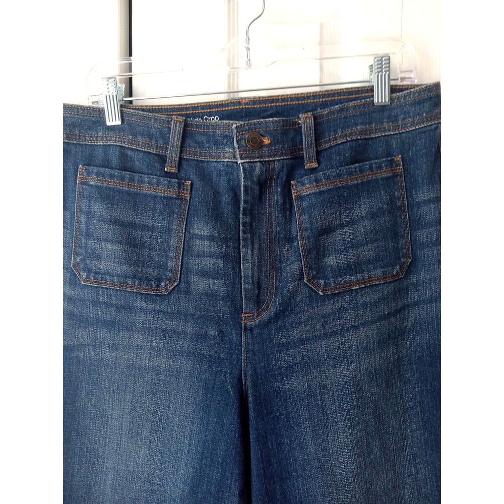 Talbots Flawless 12P High-Waist Wide Crop Jeans Denim Patch Pockets